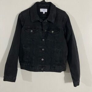 Time and Tru Denim Jacket Womens Medium M 8-10 Black Stretch TT34100094956B